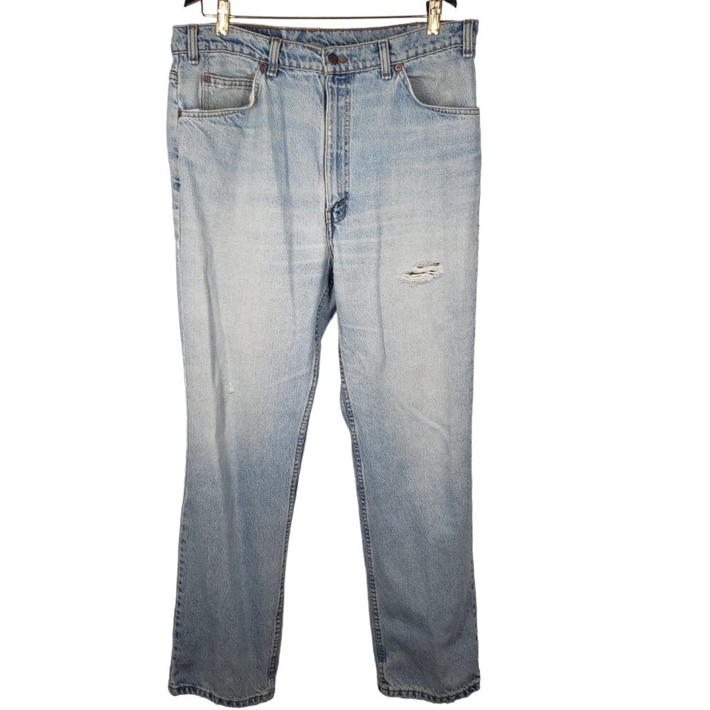 Levi's 619 Men 38 x 30 Orange Tab Distressed Jeans Denim Blue Straight Leg VTG